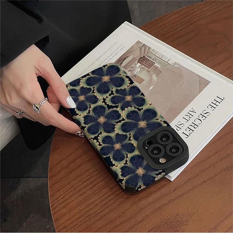 Big New Dark Blue Green  Floral Flowers iPhone Textured Soft Silicone Case