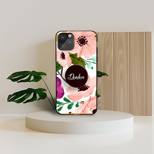 Blush Bloom Floral Pink Flower Phone Holder Glossy Metal Bumper Case