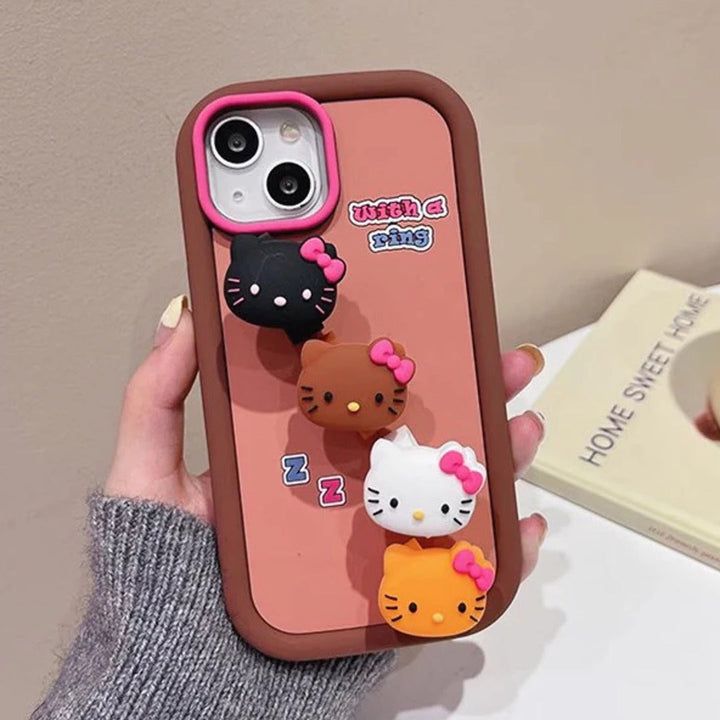 3D Hello Kitty Fingers Holder Soft Silicone Rubber iPhone Case