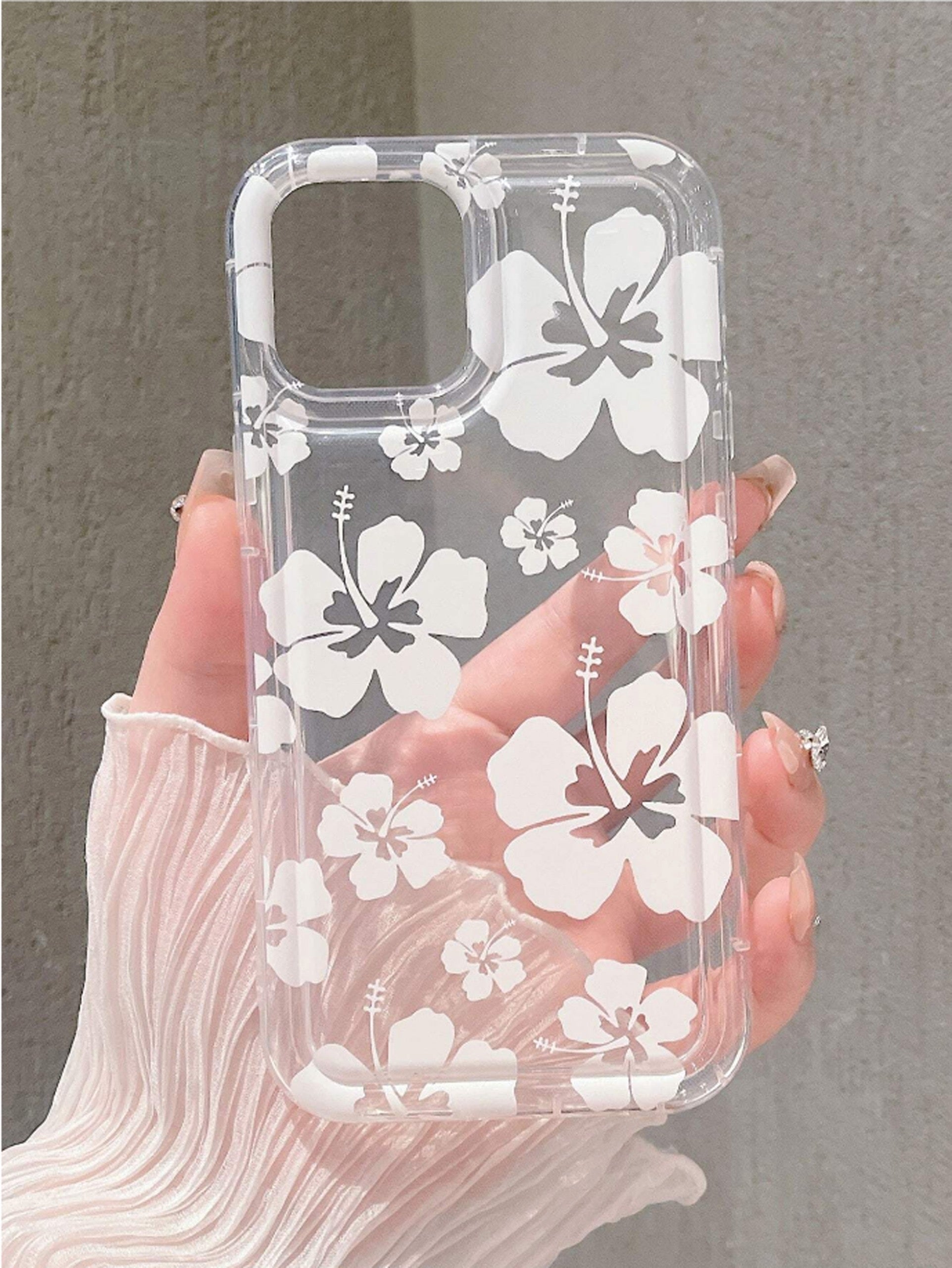 White Floral Flower Transparent Custom Slim Soft Cases