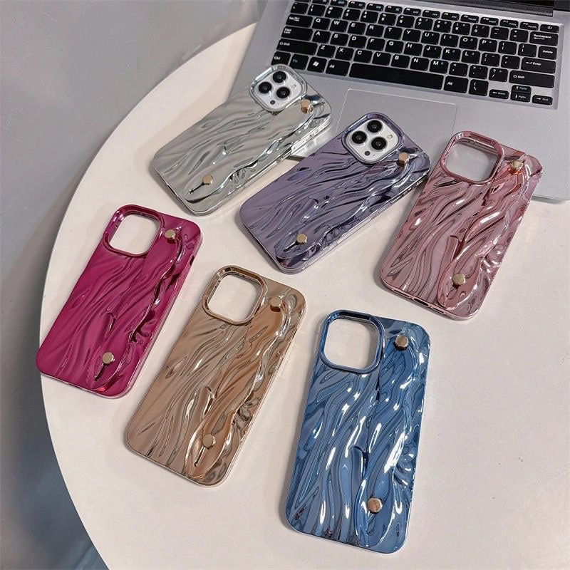 Silver Glossy Textured Holder iPhone Soft Case For iPhone 15