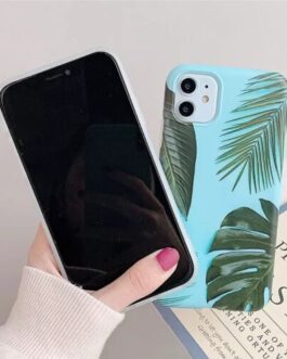 Blue Tropical Leaf Glossy Soft Case For iPhone 12 12Pro
