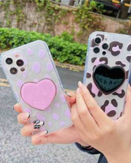 Leopard Heart Phone Holder Transparent Custom Soft Cases