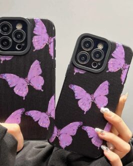 Purple Butterfly Stripe Textured iPhone Soft Silicone Cases