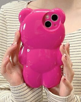 3D Cute Bear Pink Glossy Cases