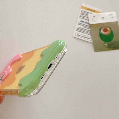 3D Cute Smiley Rainbow Ice Cream Transparent Silicone iPhone Case