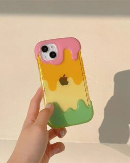 3D Cute Smiley Rainbow Ice Cream Silicone iPhone Case