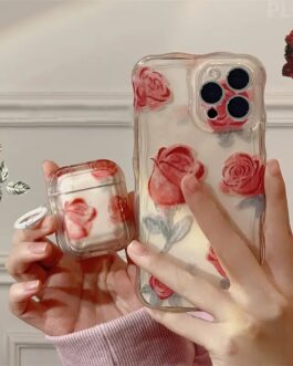 Red Rose Wavy Border Transparent iPhone Soft Case