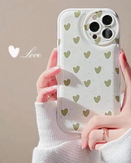 Cute Green Hearts Round Camera iPhone Silicone Case