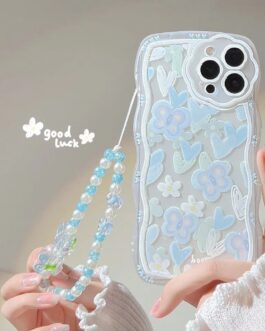 Cute Floral Butterfly Crystal Lanyard Transparent iPhone Soft Case
