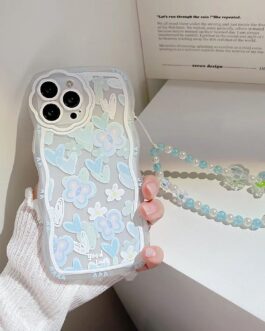 Cute Floral Butterfly Crystal Lanyard Transparent iPhone Soft Case