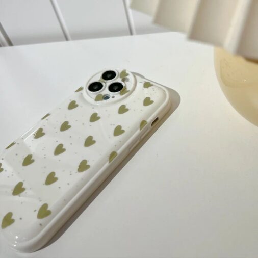 Cute Green Hearts White Splash Ink iPhone Silicone Case