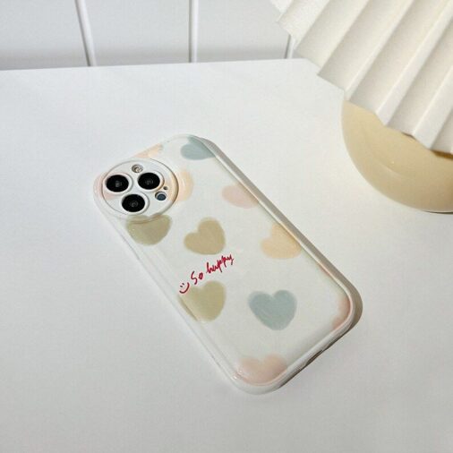 Cute Happy Colorful Hearts Round Camera IPhone Silicone Case