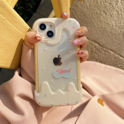 3D Cute Smiley White Ice Cream Transparent Silicone iPhone Case