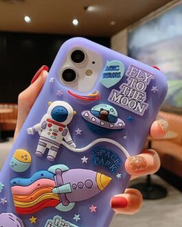 3D Purple Space Astronaut iPhone Rubber Silicone Case
