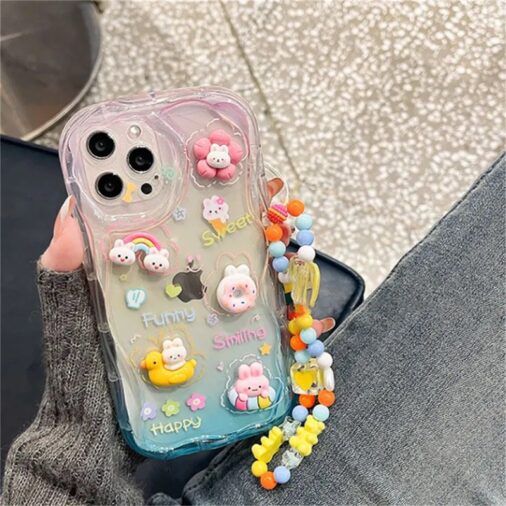 Cute Dual Colored Transparent iPhone 3D Lanyard Case