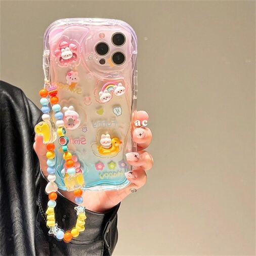 Cute Dual Colored Transparent iPhone 3D Lanyard Case
