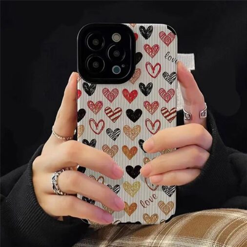 Hearts On White iPhone Textured Silicone Case
