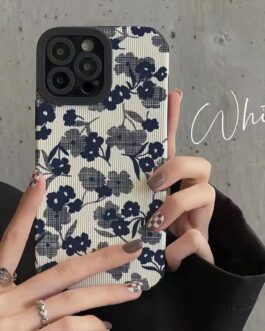 White Blue Flowers iPhone Textured Silicone Case
