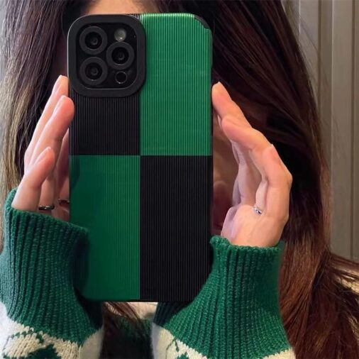 Green Black Solid Block iPhone Textured Silicone Cases