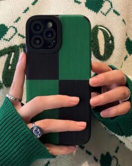 Green Black Solid Block iPhone Textured Silicone Cases