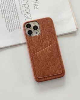 Brown Credit Card Holder Leather Case For iPhone 14 Pro Max