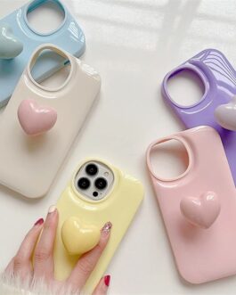 Cute Colorful Attached Heart Stand Holder Glossy iPhone Soft Case
