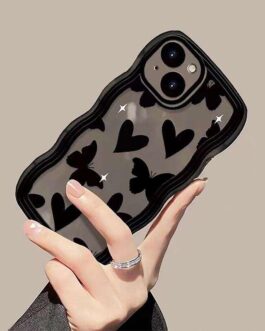 Cute Wave Black Butterfly Lanyard iPhone Soft Case