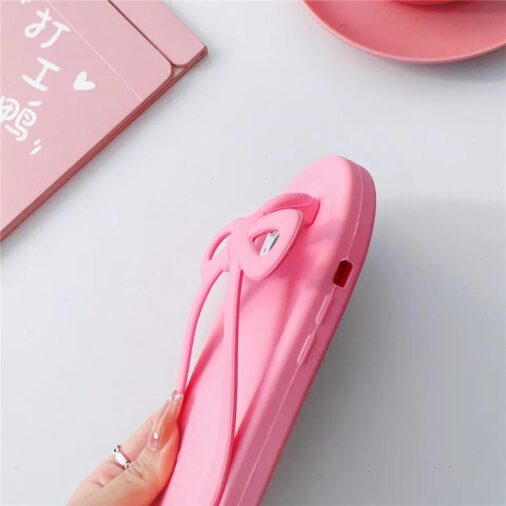 Dark Pink Slipper Bowknot Silicone Rubber Case For iPhone 13 & iPhone 14