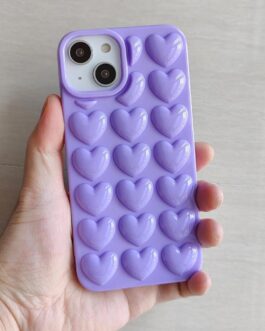 Purple 3D Hearts iPhone Soft Case
