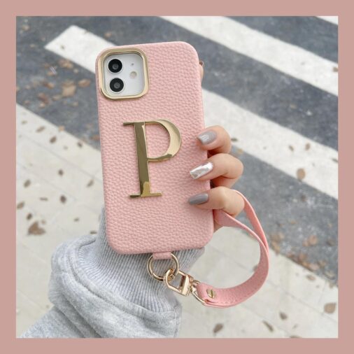 Luxury Leather iPhone Only Case With Custom Name Single Plain Golden Letter