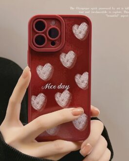 Maroon Nice Day White Hearts Silicone iPhone Case