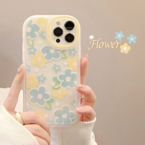 Blue Yellow Floral iPhone Semi-Transparent Case
