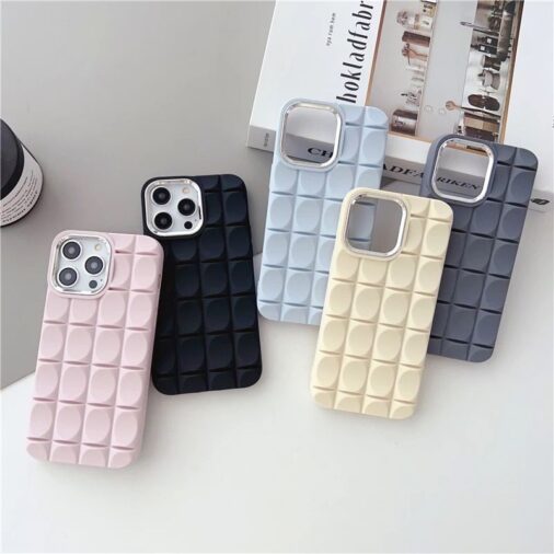 3D Cubic Bubble Silicone iPhone Rubber Case With silver Border