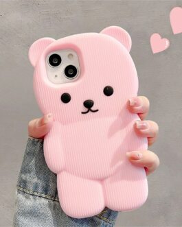 Pink 3D Cute Bear Silicone iPhone Case