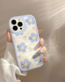 Blue Yellow Pink Flower iPhone Silicone Rubber Soft Case