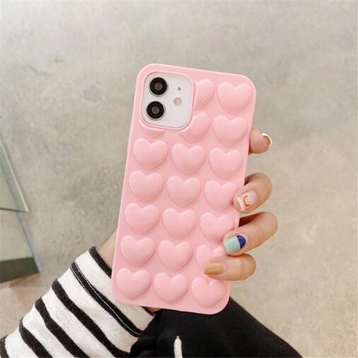 Light Pink 3D Hearts iPhone Soft Case