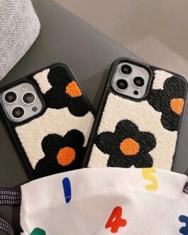 Orange Black Winter Fur Fabric Plush iPhone Silicone Case