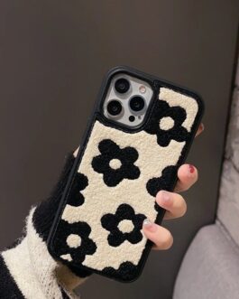 White Black Winter Fabric Fur Plush iPhone Silicone Case