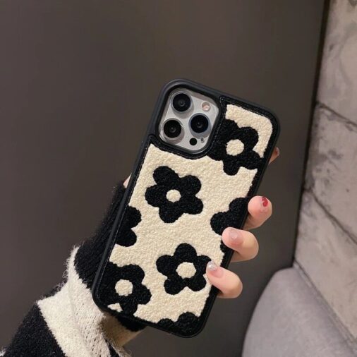 White Black Winter Plush iPhone Silicone Case