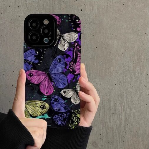 Colorful Butterflies iPhone Soft Black Textured Silicone Cas