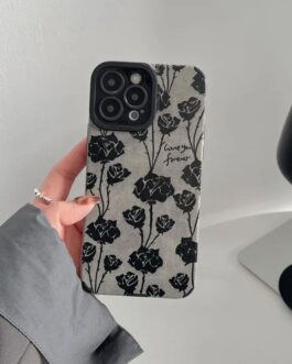 Black Rose Love Leather iPhone Soft Textured Silicone Case