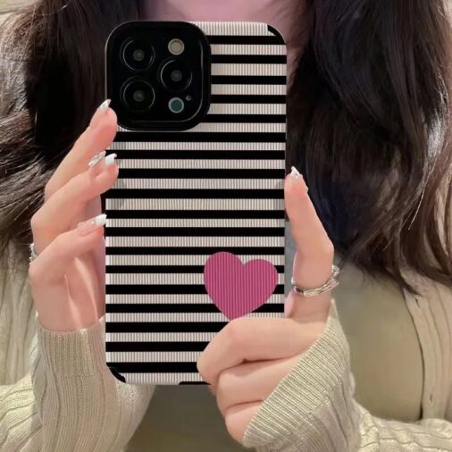 Stripe Love Heart Textured iPhone Soft Silicone Case