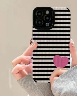 Stripe Love Heart Textured iPhone Soft Silicone Case