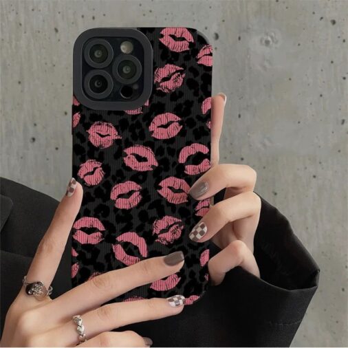 Vintage Leopard Pink Kiss Textured iPhone Soft Silicone Case