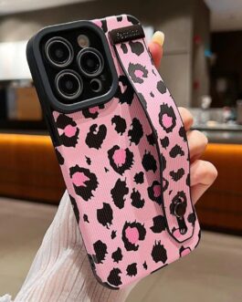 Pink Leopard Bracelet Strap Stand iPhone Textured Soft Case
