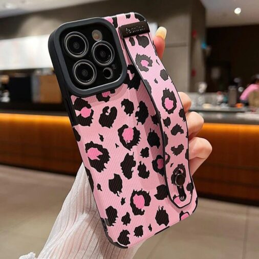Pink Leopard Bracelet Strap Stand iPhone Textured Soft Case