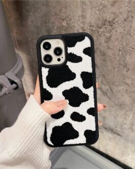 Cow Winter Fur Fabric Plush iPhone Silicone Case
