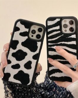 Cow Winter Fur Fabric Plush iPhone Silicone Case