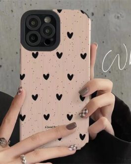 Pink Black Hearts iPhone Soft Black Textured Silicone Case